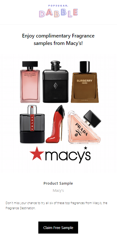 Free Fragrance Samples from Macy's (Narciso Rodriguez, Burberry, Prada...)  - Samples Beauty